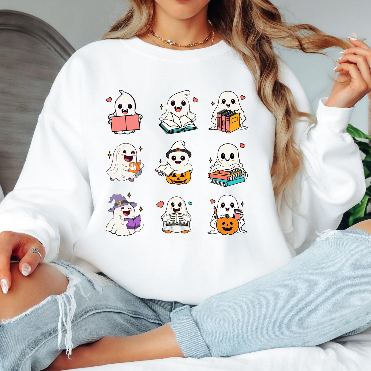 Ghost Reading Sweatshirt, Book Lover Halloween Sweatshirt, Cute Ghost Book Crewneck, Spooky Reader Sweatshirt, Bookish Fall Pullover