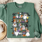 Ghost Bookshelf Sweatshirt, Halloween Book Lover Sweatshirt, Spooky Library Crewneck, Cute Reading Ghost Sweatshirt, Bookish Fall Pullover