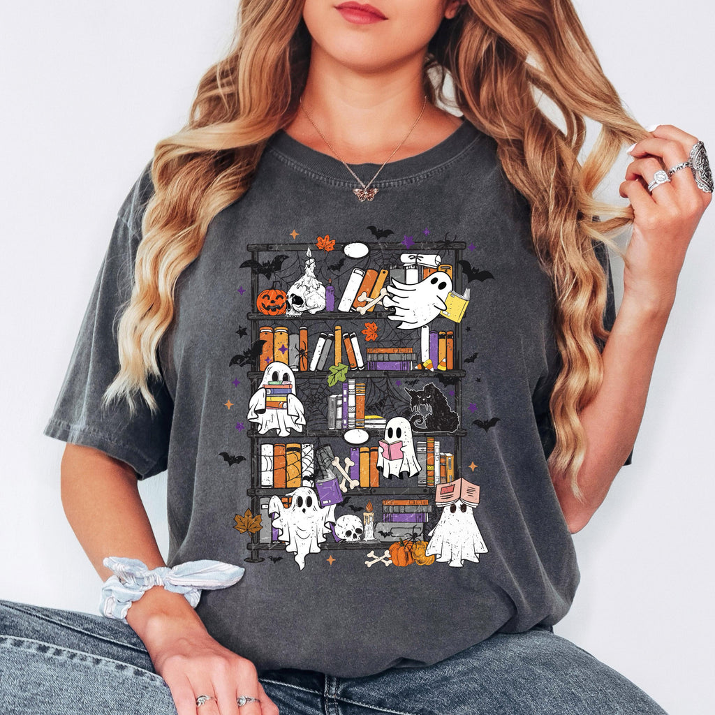 Ghost Bookshelf Shirt, Halloween Book Lover Shirt, Spooky Library Tee, Cute Reading Ghost Shirt, Bookish Halloween Tee, Fall Reader Shirt