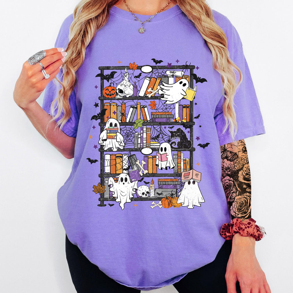Ghost Bookshelf Shirt, Halloween Book Lover Shirt, Spooky Library Tee, Cute Reading Ghost Shirt, Bookish Halloween Tee, Fall Reader Shirt