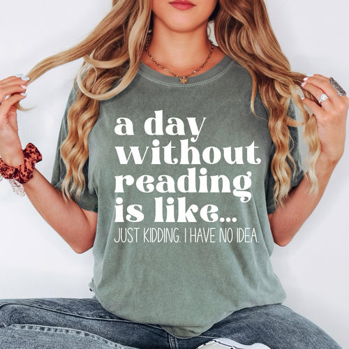 A Day Without Reading Is Like Shirt, Funny Book Lover Shirt, Reading Shirt, Comfort Colors Tee, Bookworm Gift