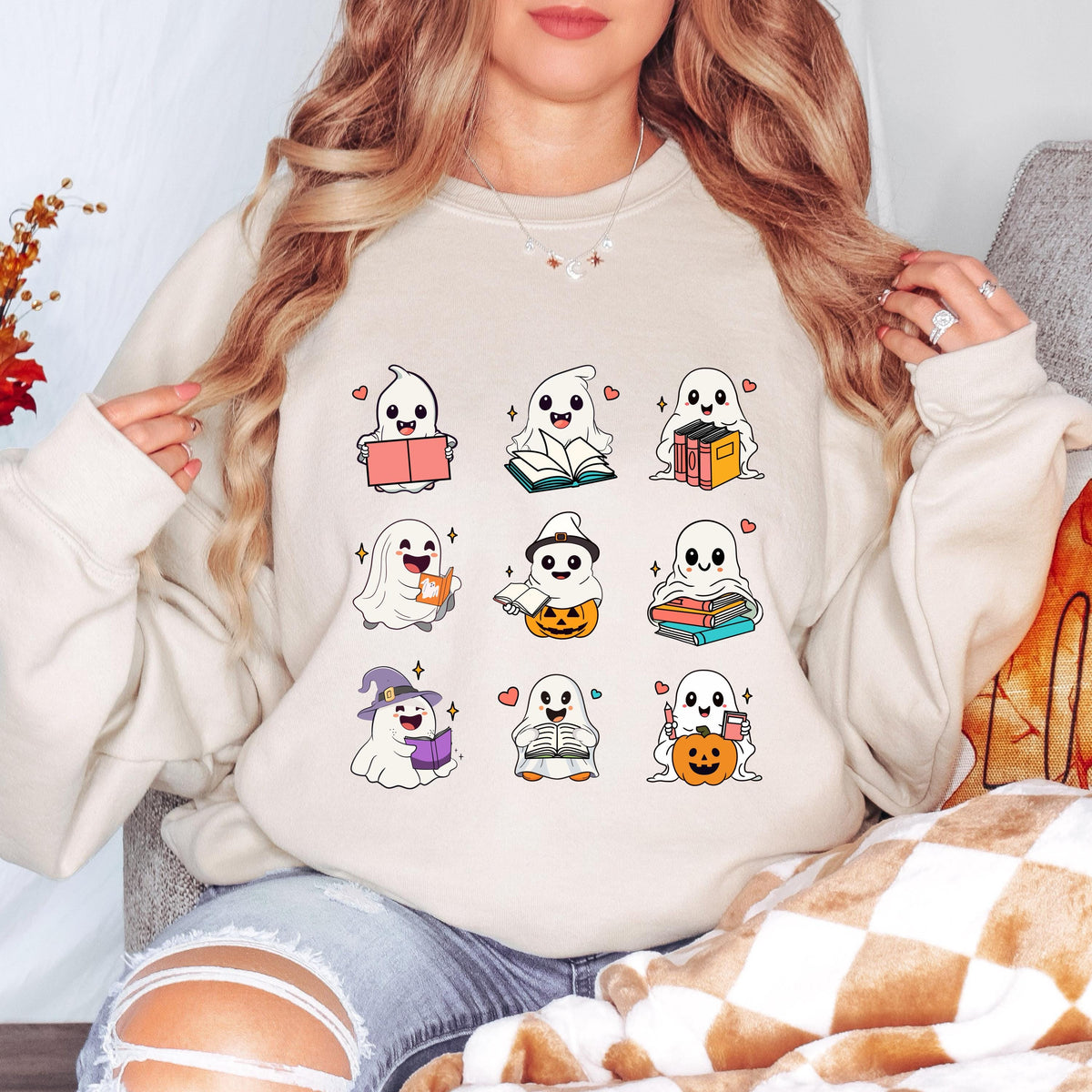 Ghost Reading Sweatshirt, Book Lover Halloween Sweatshirt, Cute Ghost Book Crewneck, Spooky Reader Sweatshirt, Bookish Fall Pullover