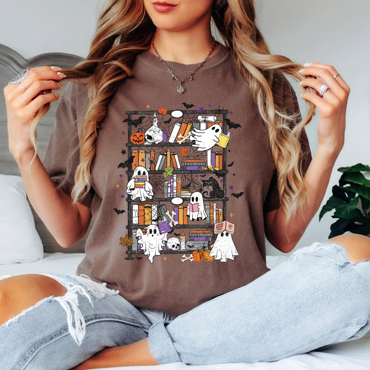 Ghost Bookshelf Shirt, Halloween Book Lover Shirt, Spooky Library Tee, Cute Reading Ghost Shirt, Bookish Halloween Tee, Fall Reader Shirt