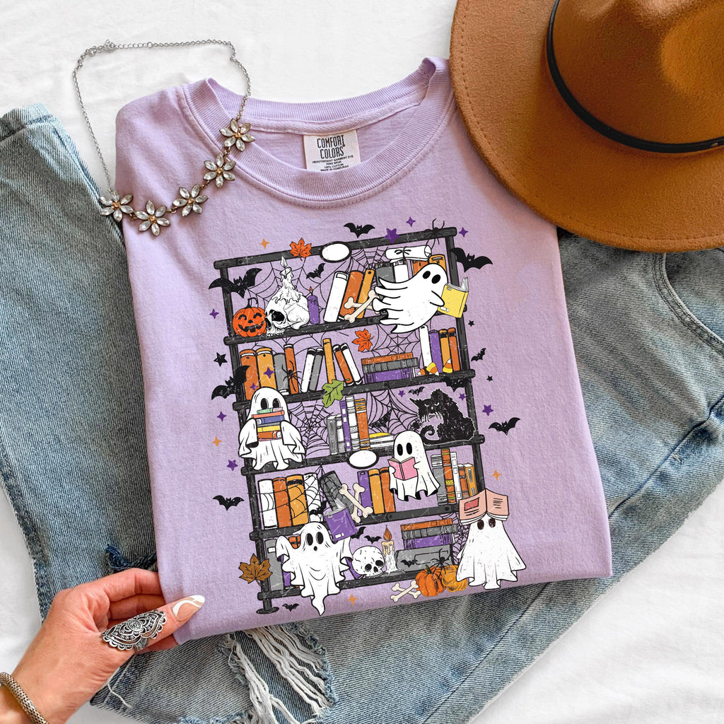 Ghost Bookshelf Shirt, Halloween Book Lover Shirt, Spooky Library Tee, Cute Reading Ghost Shirt, Bookish Halloween Tee, Fall Reader Shirt
