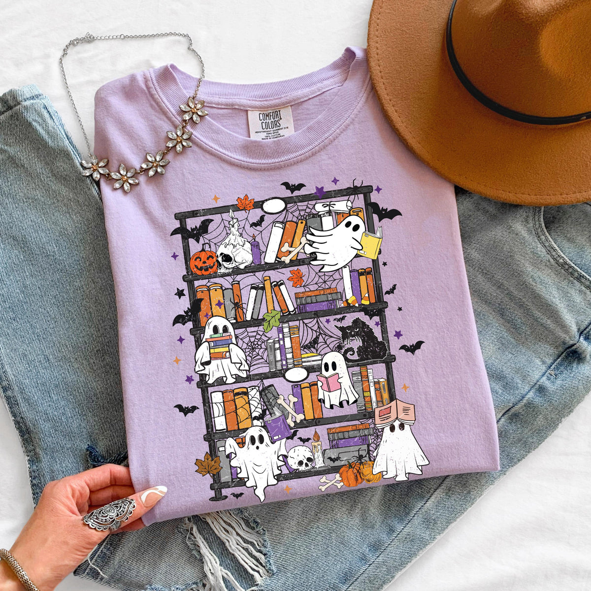 Ghost Bookshelf Shirt, Halloween Book Lover Shirt, Spooky Library Tee, Cute Reading Ghost Shirt, Bookish Halloween Tee, Fall Reader Shirt