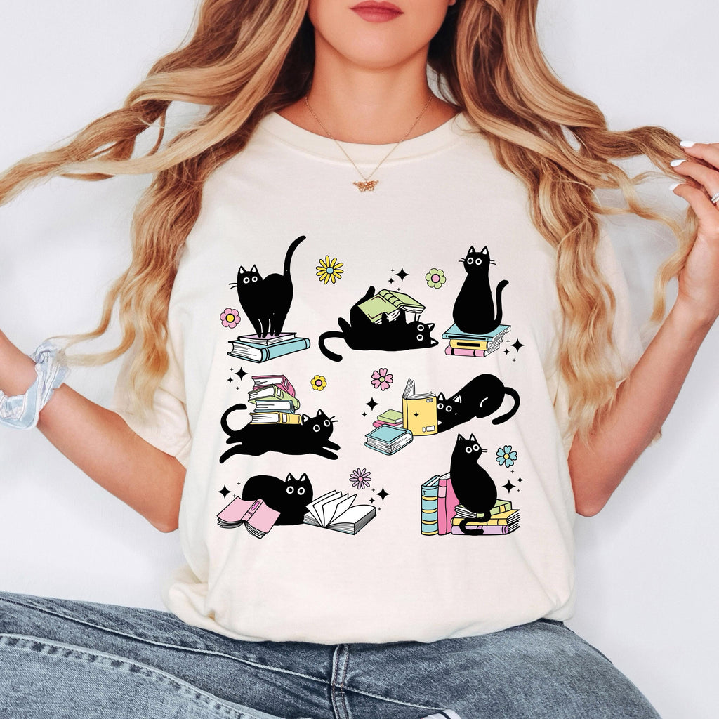 Black Cat Book Lover Shirt, Reading Cat Shirt, Cute Bookworm Tee, Cat Lover Graphic Shirt, Comfort Colors Reader Shirt