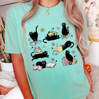 Black Cat Book Lover Shirt, Reading Cat Shirt, Cute Bookworm Tee, Cat Lover Graphic Shirt, Comfort Colors Reader Shirt