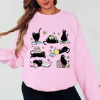 Black Cat Book Lover Sweatshirt, Reading Cat Crewneck, Cute Bookworm Sweatshirt, Cat Lover Graphic Sweatshirt