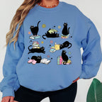 Black Cat Book Lover Sweatshirt, Reading Cat Crewneck, Cute Bookworm Sweatshirt, Cat Lover Graphic Sweatshirt