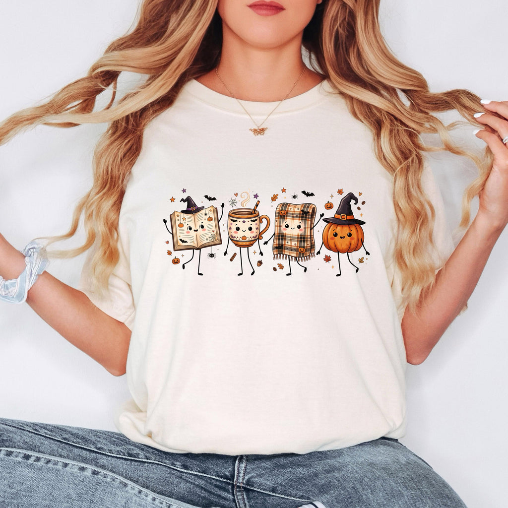 Halloween Fall Book Lover Shirt, Cozy Fall Reading T-Shirt, Cute Pumpkin Book Coffee Graphic Tee, Spooky Season Reader Shirt