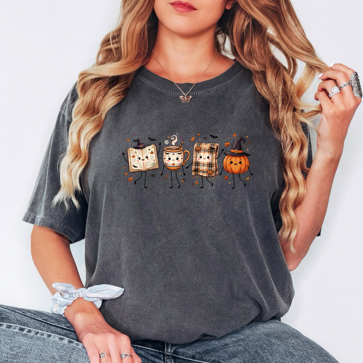 Halloween Fall Book Lover Shirt, Cozy Fall Reading T-Shirt, Cute Pumpkin Book Coffee Graphic Tee, Spooky Season Reader Shirt