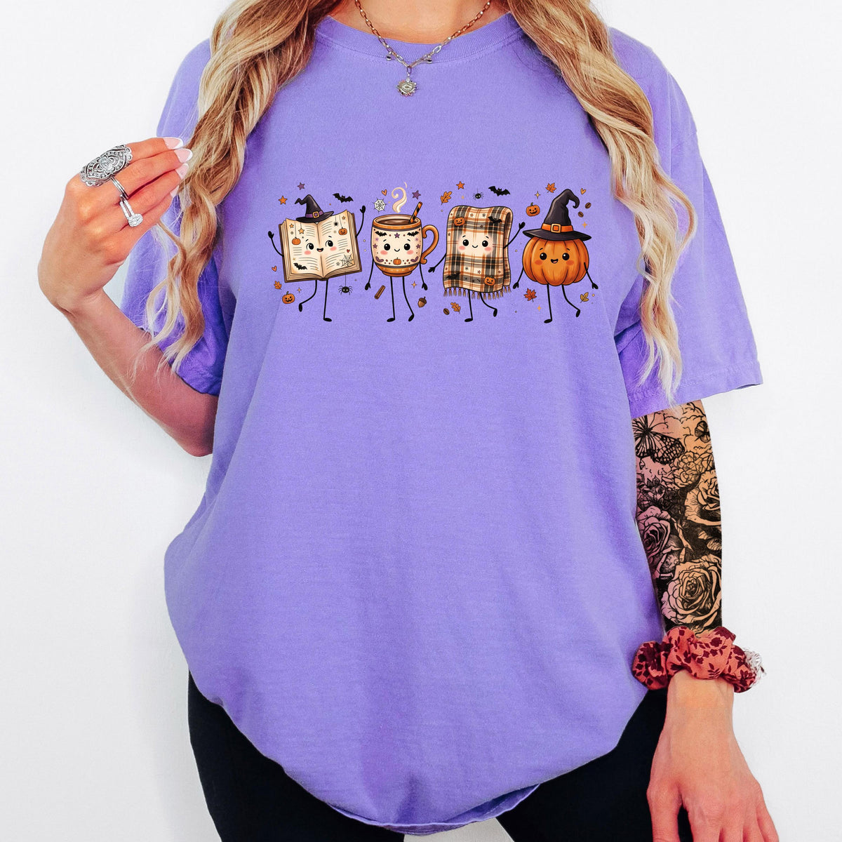 Halloween Fall Book Lover Shirt, Cozy Fall Reading T-Shirt, Cute Pumpkin Book Coffee Graphic Tee, Spooky Season Reader Shirt