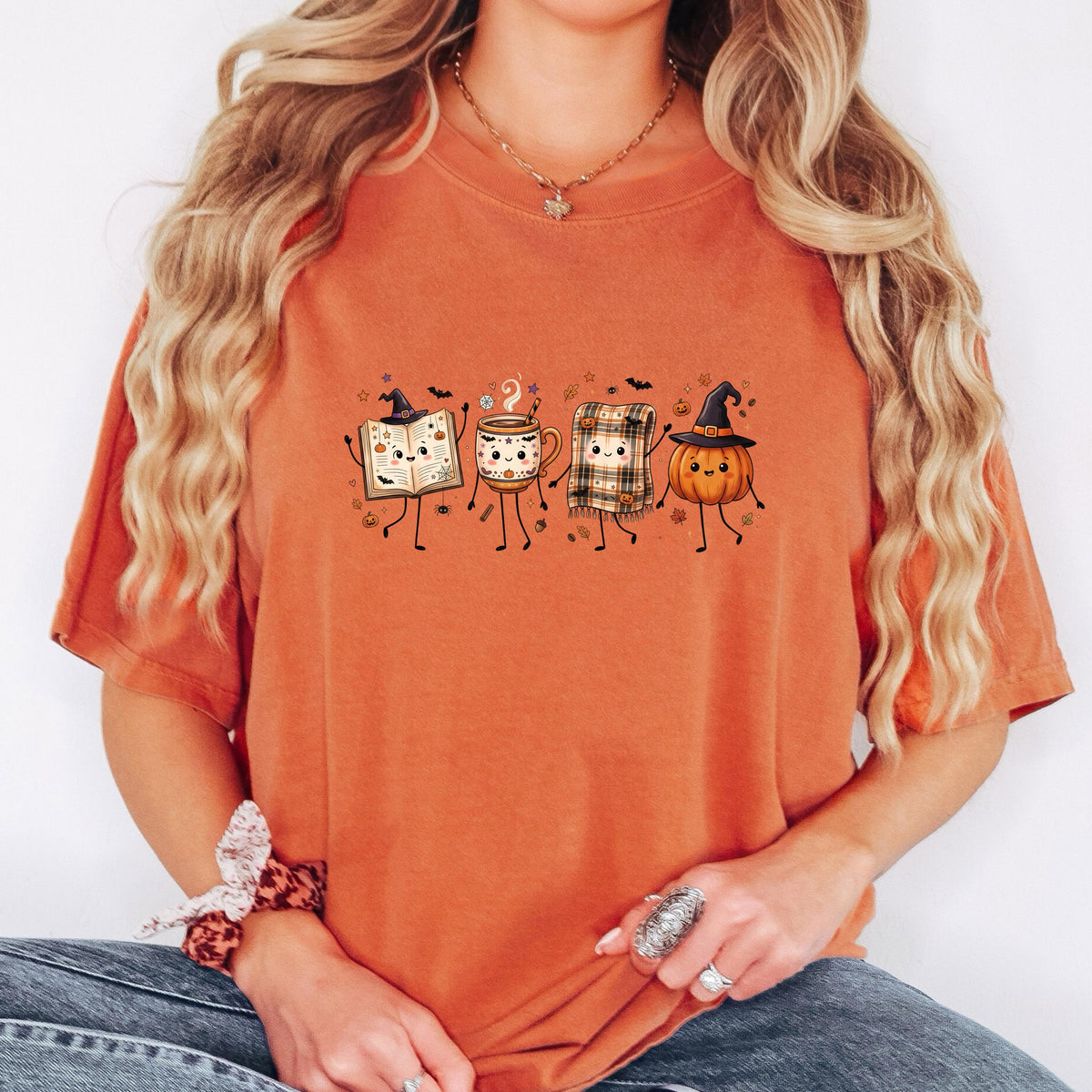 Halloween Fall Book Lover Shirt, Cozy Fall Reading T-Shirt, Cute Pumpkin Book Coffee Graphic Tee, Spooky Season Reader Shirt